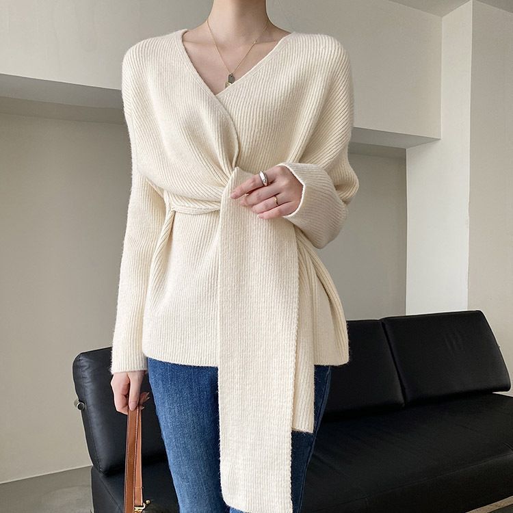 Damen Wickelpullover mit lässigem Schnitt und modischen Bindebändern Drune