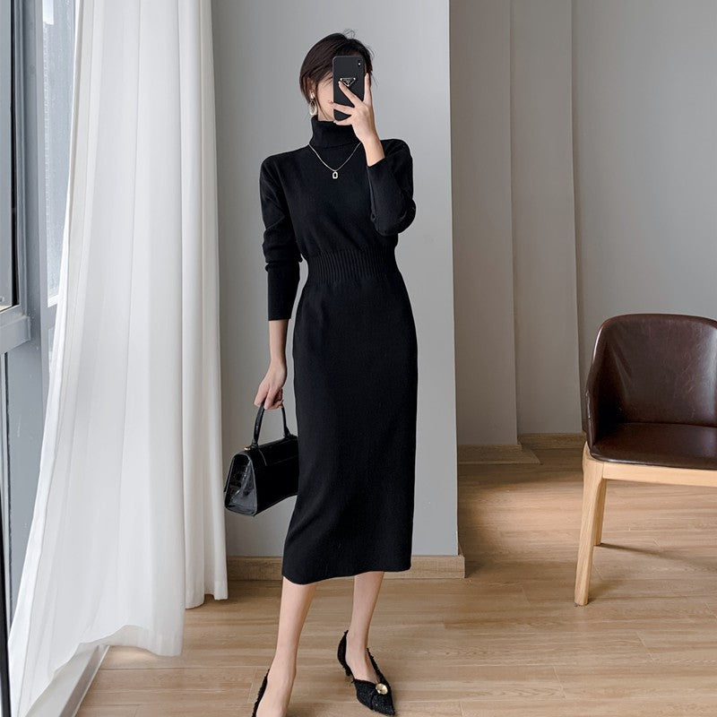 Damen Strickkleid mit hohem Kragen und taillierter Silhouette Drune