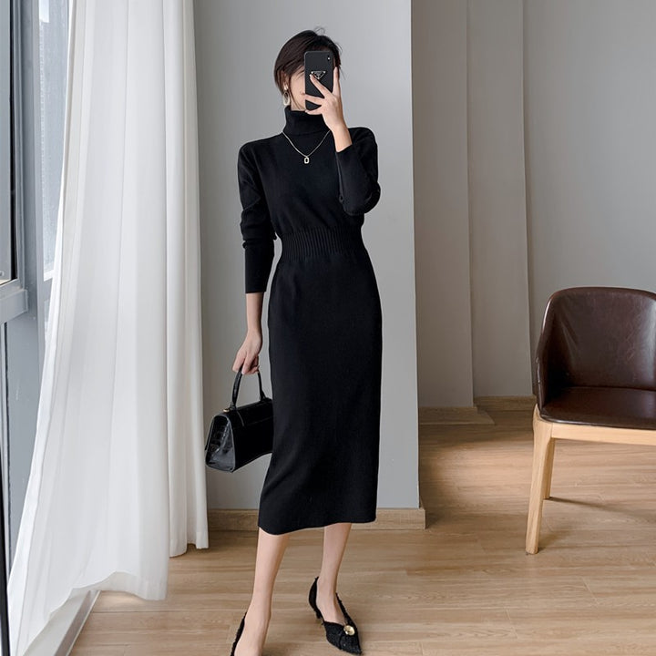 Damen Strickkleid mit hohem Kragen und taillierter Silhouette Drune