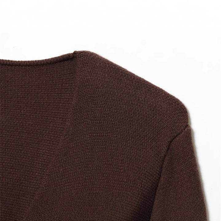 Damen modischer V-Ausschnitt Strickpullover mit taillierbarem Bindegürtel Drune