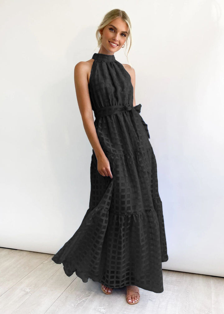 Damen Maxikleid mit raffiniertem Hochkragen und gestuftem Design Drune