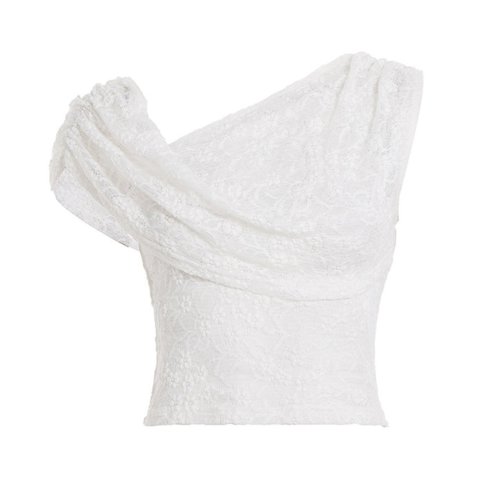 Damen asymmetrisches Spitzentop mit Rüschendetails Drune