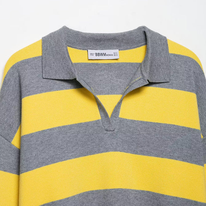 Damen lässiger Pullover mit modernem Kragen und auffälligen Streifen Drune