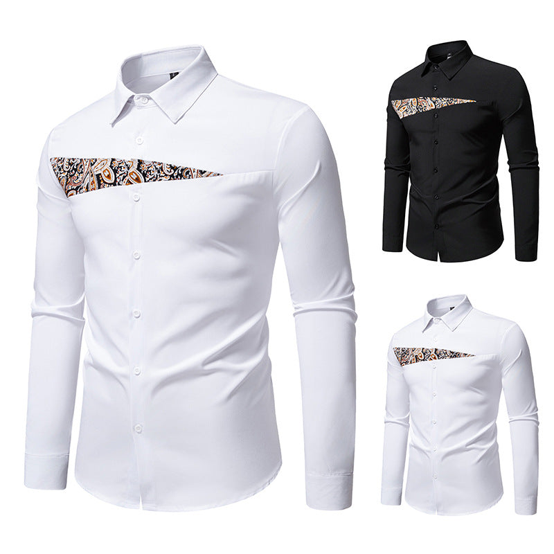 Herren modisches Langarmhemd mit asymmetrischem Muster Drune