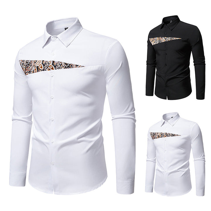 Herren modisches Langarmhemd mit asymmetrischem Muster Drune