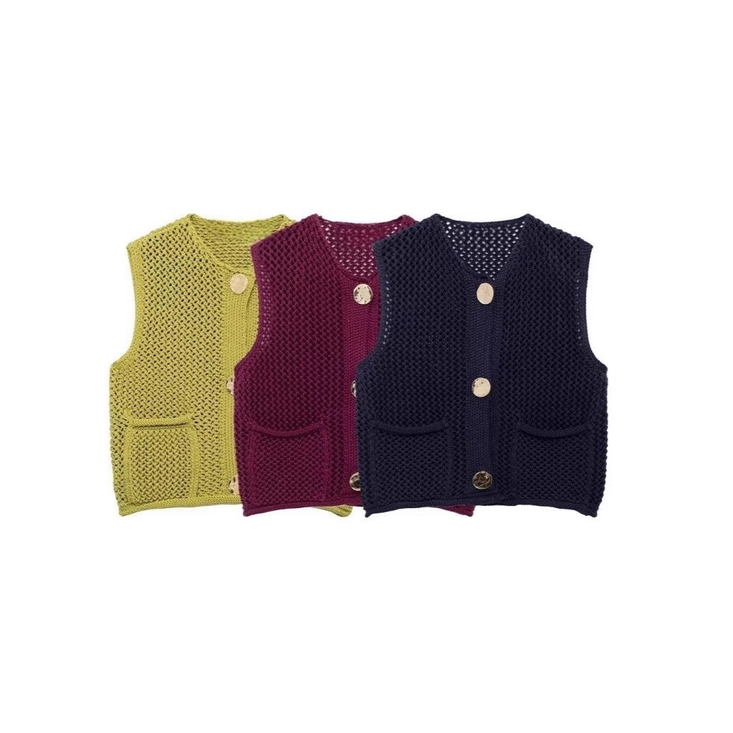 Damen Strickweste mit grobem Netzdesign und praktischen Taschen Drune