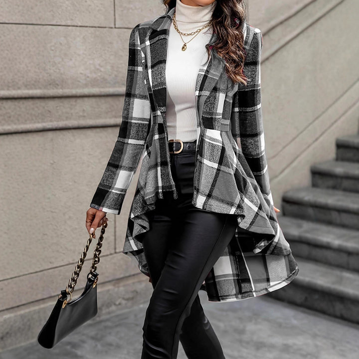 Damen Elegante und fließende Karojacke mit asymmetrischem Saum Drune