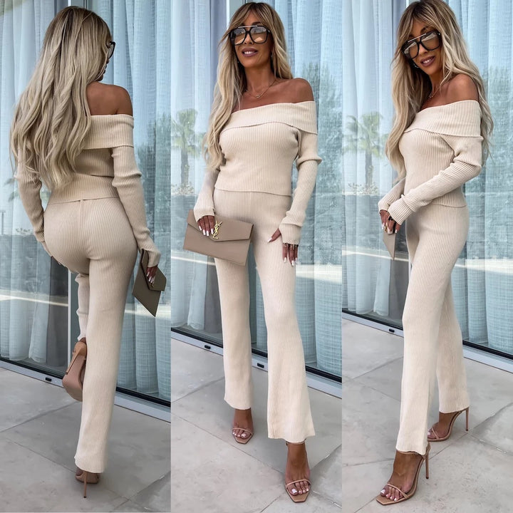 Damen lässiger Jumpsuit mit Off-Shoulder-Ausschnitt und weit geschnittenen Beinen Drune