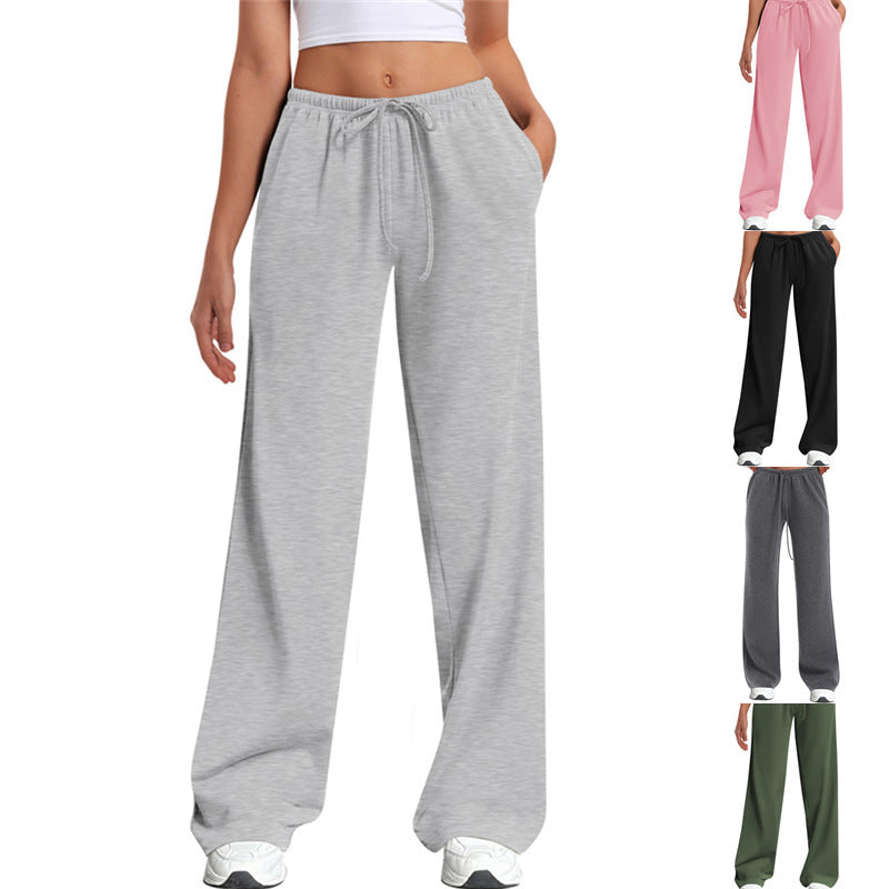 Damen nan hochgeschnittene weite Jogginghose mit elastischem Komfortbund und Kordelzug Drune