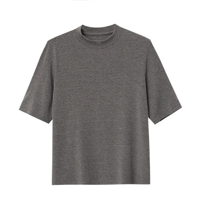 Damen elegantes Kurzarm-T-Shirt mit hohem Kragen Drune