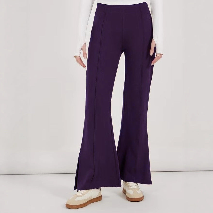 Damen weite Flared-Hose aus strukturiertem Material mit seitlichen Schlitzen Drune