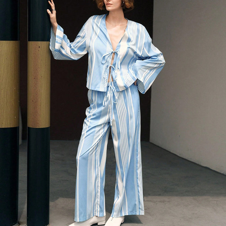 Damen Loungewear-Set mit weitem Schnitt und Streifenmuster Drune
