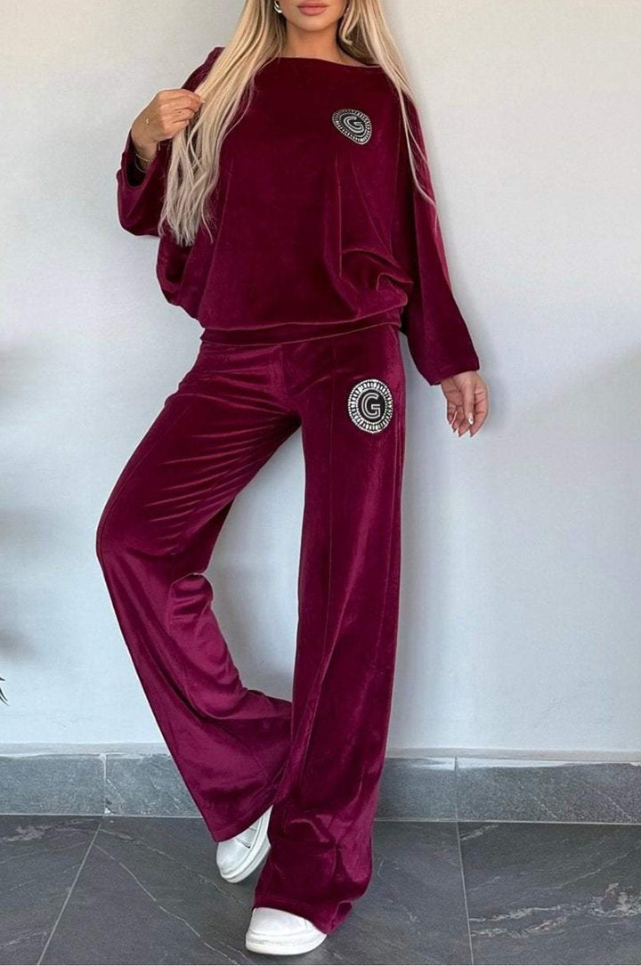 Damen Casual Velvet Loungewear-Set mit weichem Schnitt Drune