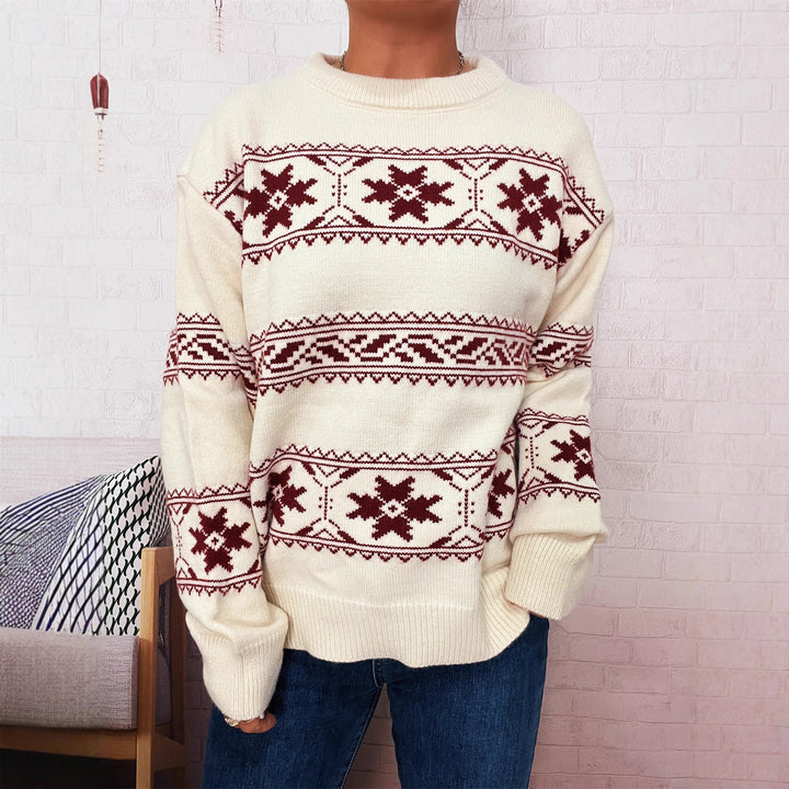 Damen Winterpullover mit festlichem Schneemuster und weichem Strick Drune