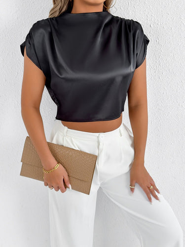 Damen Elegantes Kurzarm-Blusenshirt mit modernem Stehkragen Drune