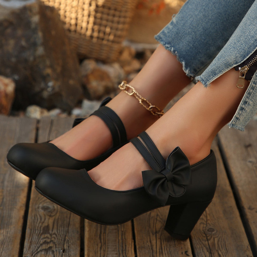 Damen Mary Jane Pumps mit modischer Schleifenapplikation und glänzender Oberfläche Drune