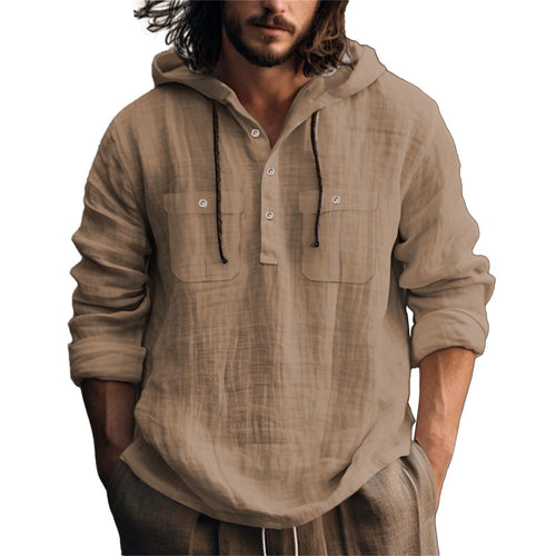 Herren lässiger Kapuzenpullover mit Knopfleiste und praktischen Taschen Drune