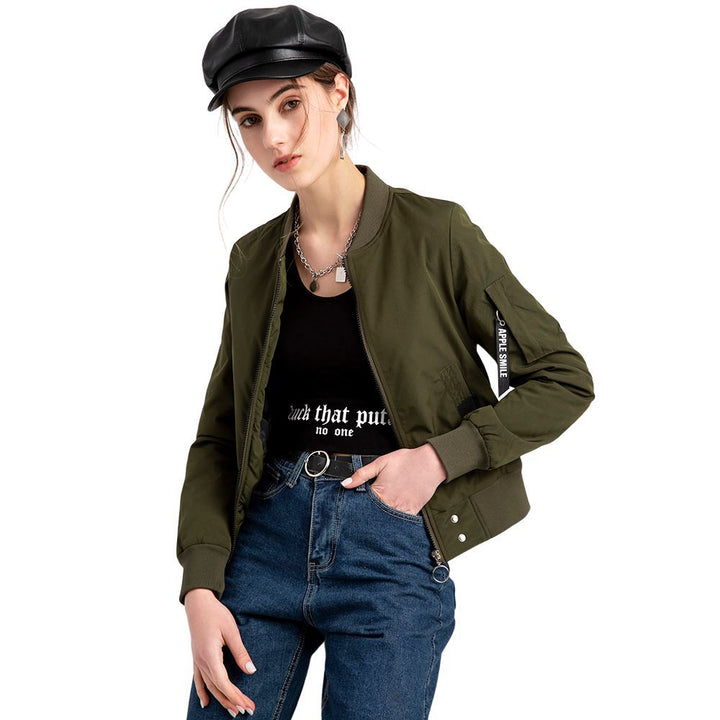 Damen lässige Bomberjacke mit praktischen Taschen und elastischen Bündchen Drune