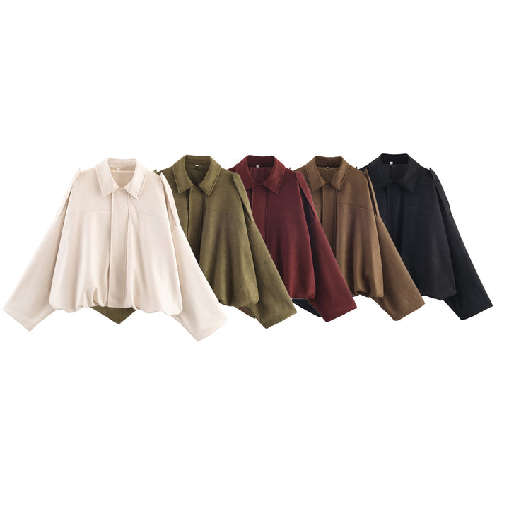 Damen lässige cropped Blousonjacke mit modernem Stehkragen und eleganten Schulterdetails Drune