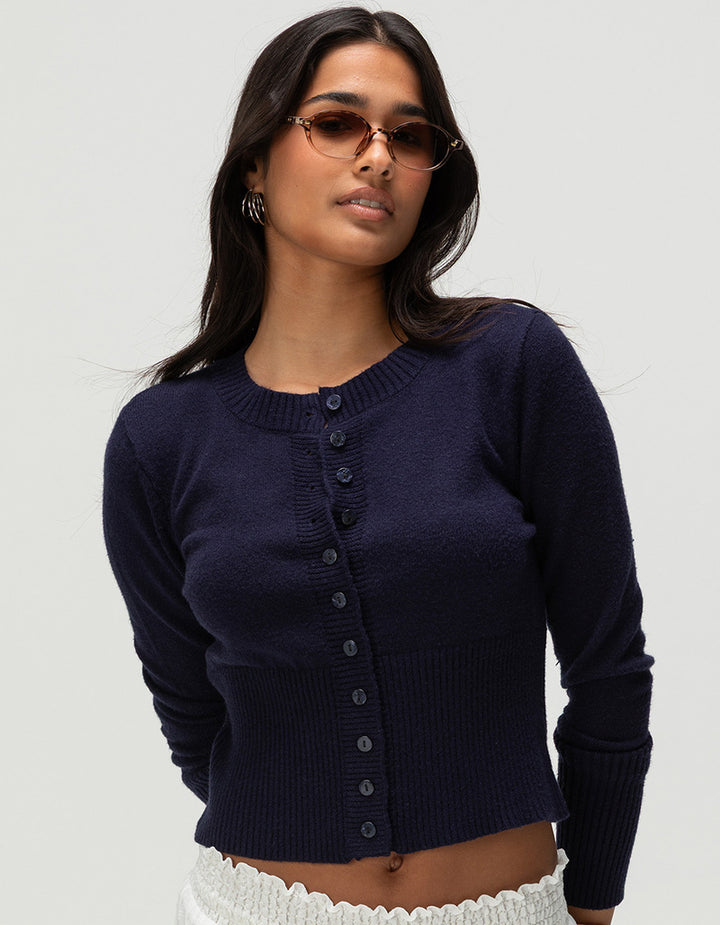 Damen Strickjacke mit kontrastierenden Knopfdetails Drune