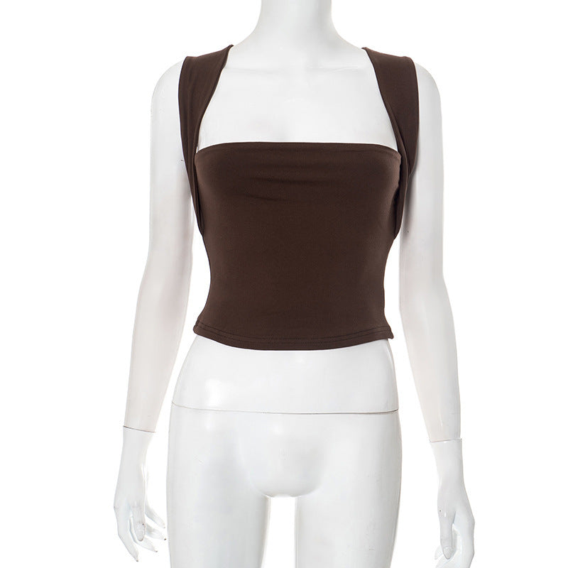 Damen modernes Crop-Top mit schmalen Trägern und figurbetontem Schnitt Drune