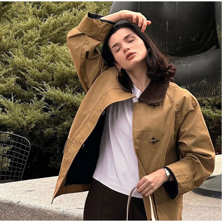 Damen modische Utility-Jacke mit klassischem Kragen und praktischen Taschen Drune