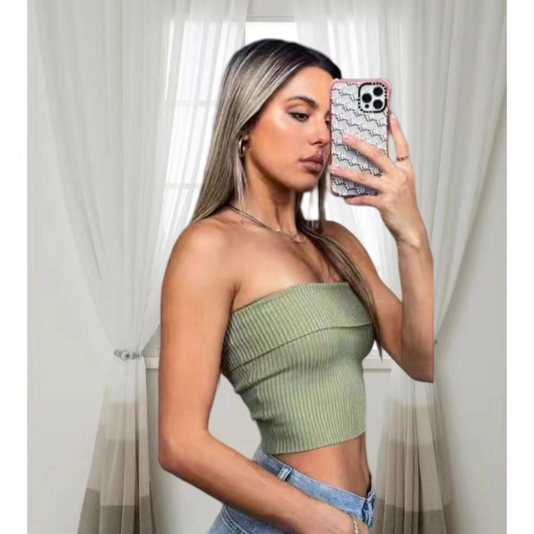 Damen Off-Shoulder Cropped Top mit strukturiertem Rippdesign Drune