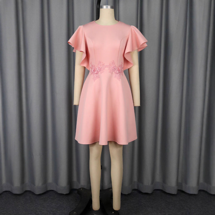 Damen Chic Volantkleid mit floralen Applikationen Drune