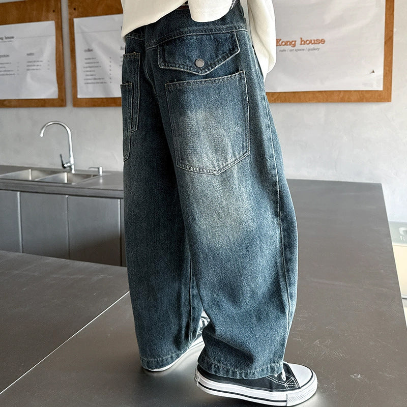Herren weite Denim-Hose mit einzigartigem Vintage-Waschung Drune