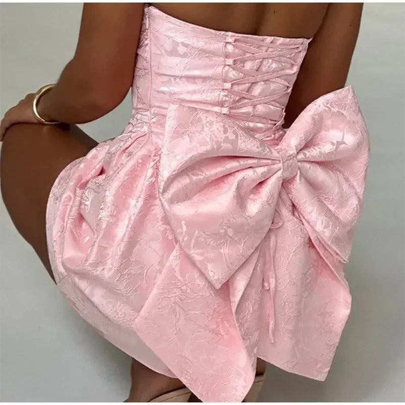 Damen kurzes Kleid mit strukturiertem Oberteil und verspieltem Schleifendetail Drune