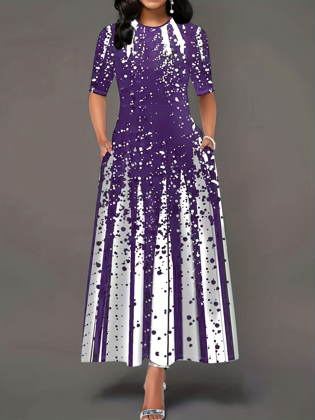 Damen Elegantes Maxikleid mit auffälligem Muster und praktischen Taschen Drune