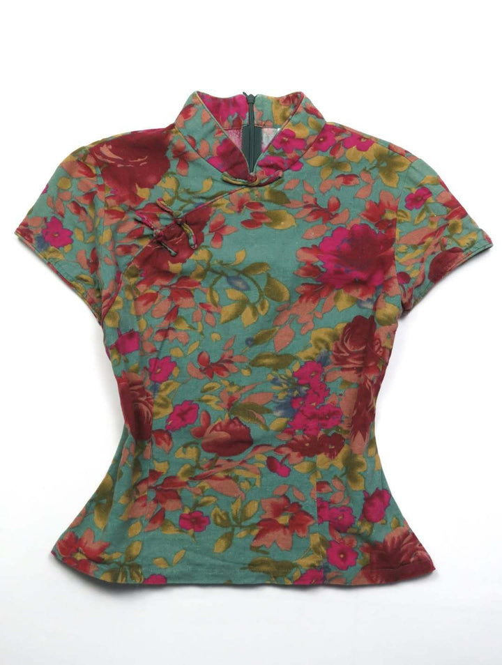 Damen Blumiges Oberteil mit Stehkragen Drune