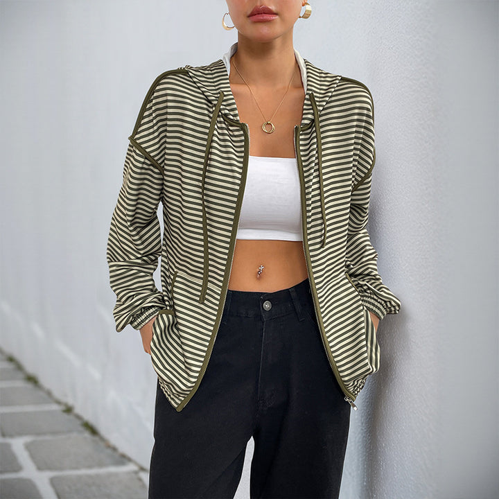 Damen lässige Kapuzenjacke mit gestreiftem Design Drune