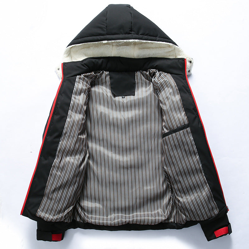 Herren gefütterte Winterjacke mit abnehmbarer Kapuze und hohem Kragen Drune