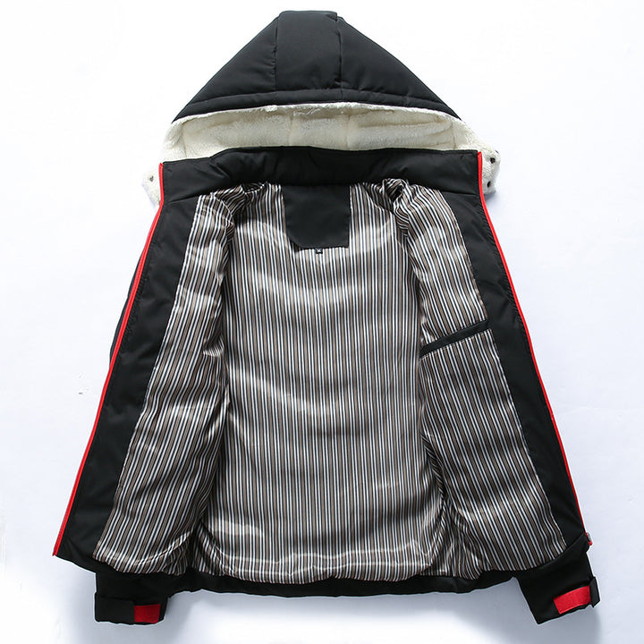 Herren gefütterte Winterjacke mit abnehmbarer Kapuze und hohem Kragen Drune