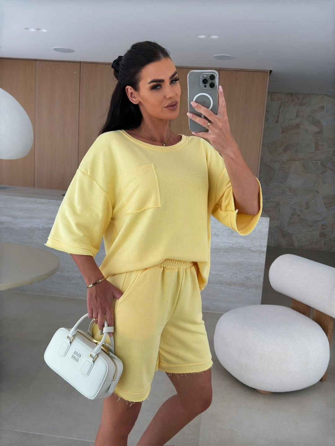 Damen lässiger Freizeitanzug mit Oversized T-Shirt und bequemen Shorts Drune