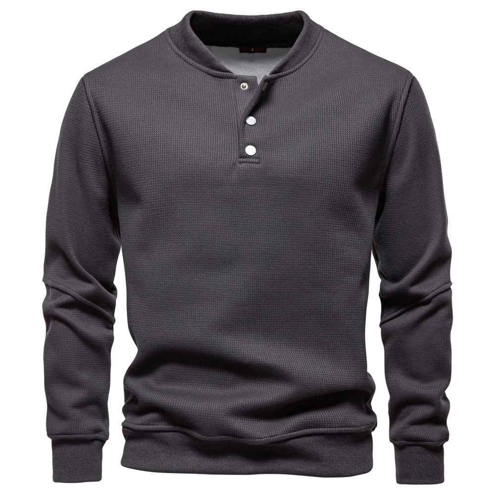 Herren nan Waffelstruktur-Henley-Pullover mit kurzem Druckknopfverschluss und Rippbündchen Drune