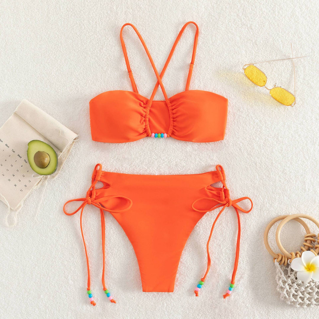 Damen Bandeau-Bikini mit verspieltem Kreuzdesign Drune