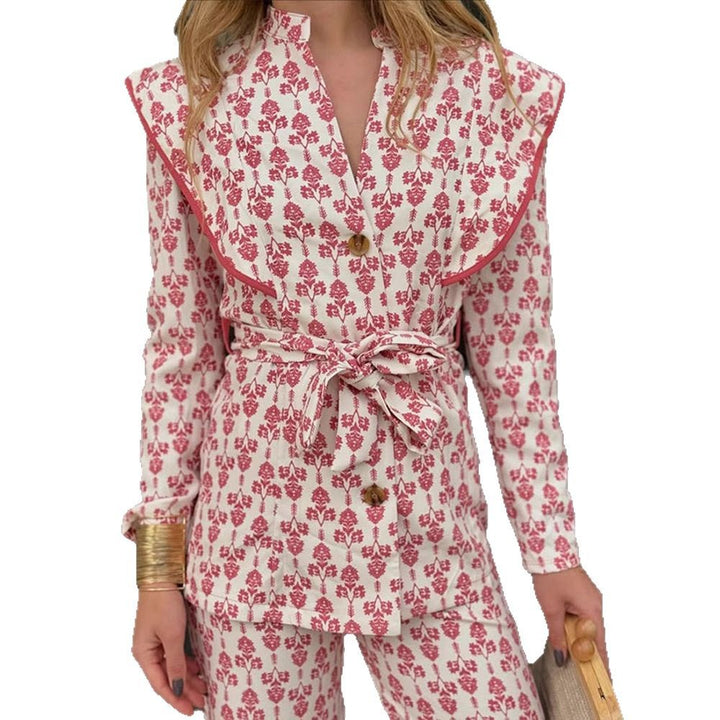 Damen elegantes Hosenanzug-Set mit floralem Muster Drune