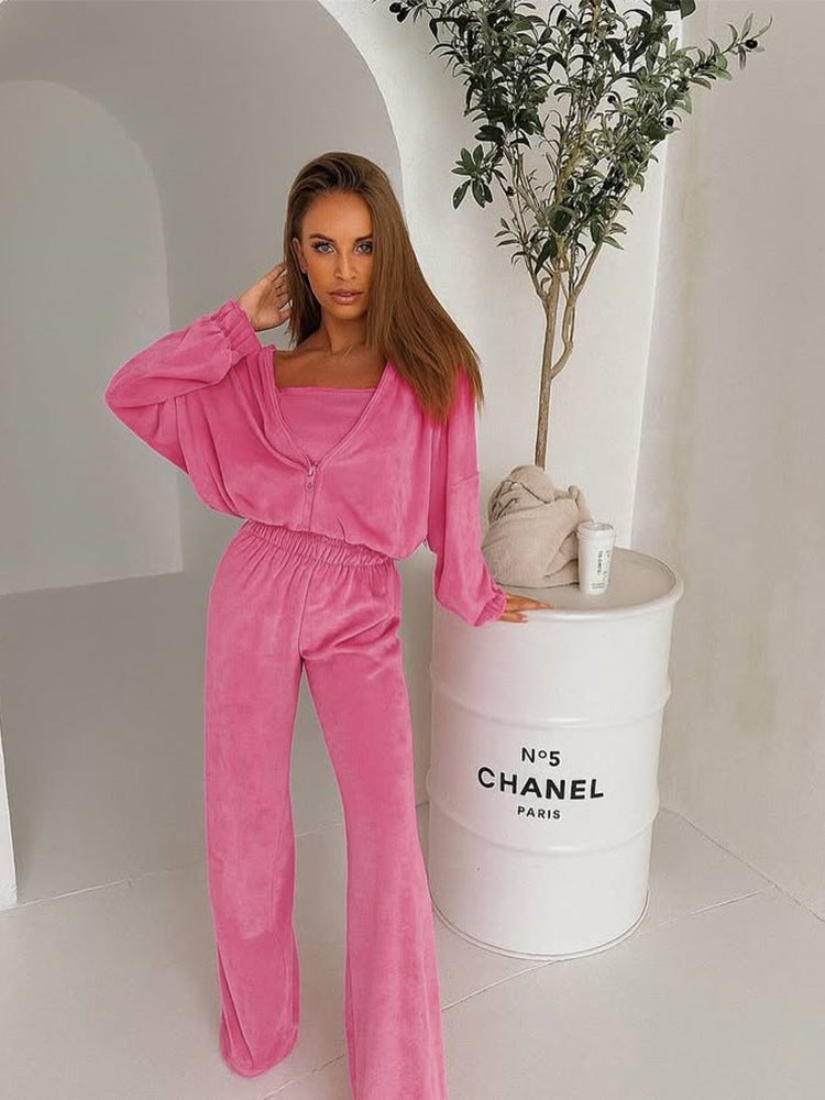 Damen weiches Lounge-Set mit weitem Schnitt und elegantem V-Ausschnitt Drune