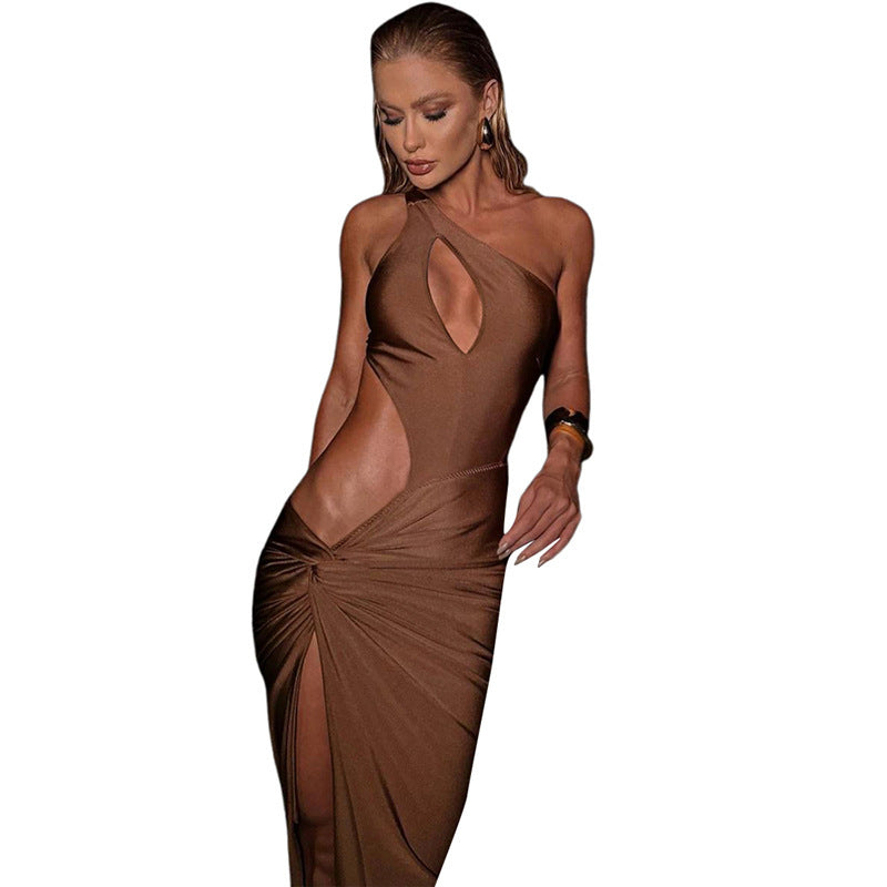 Damen Elegantes Asymmetrisches Midi-Party Kleid mit raffinierter Drapierung Drune
