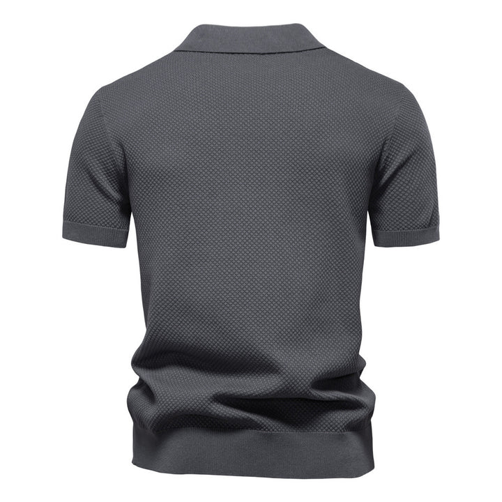 Herren nan strukturiertes Feinstrickpoloshirt mit offenem Reverskragen Drune