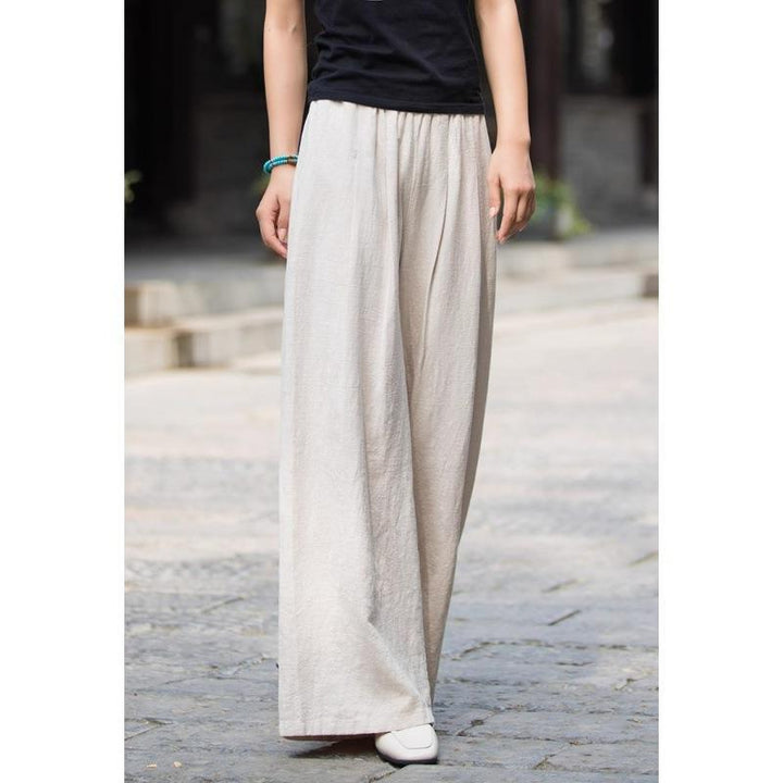 Damen weit geschnittene Leinenhose mit elastischem Bund und praktischen Taschen Drune