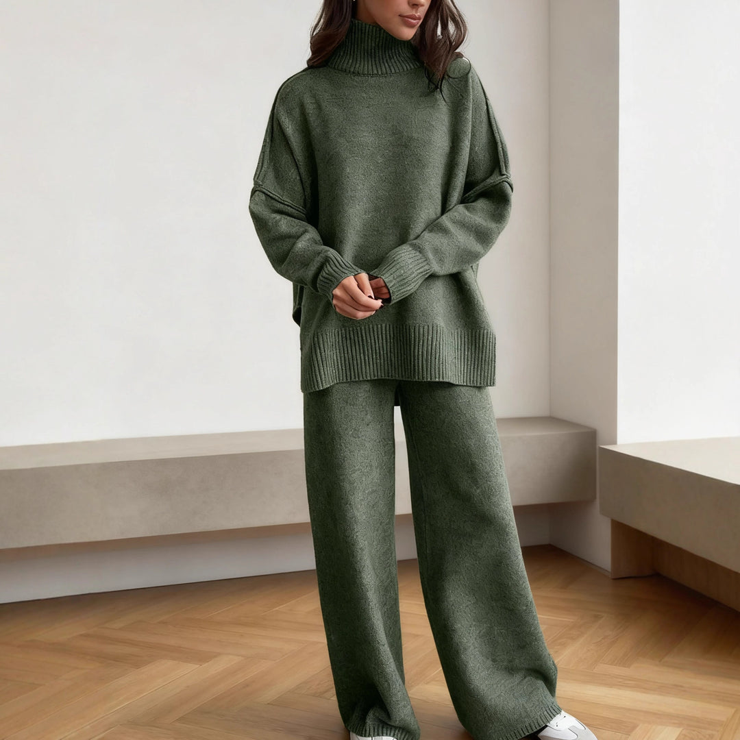 Damen entspannendes Fleece-Loungewear-Set mit hohem Kragen Drune