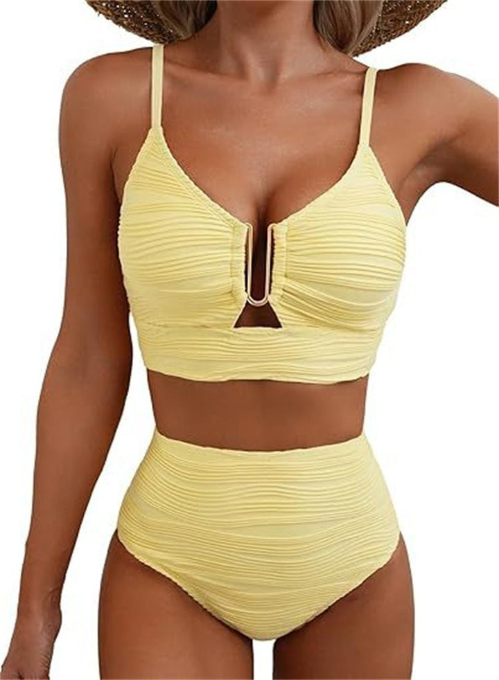 Damen Hochgeschnittener Bikini mit modischem Plissee-Design Drune