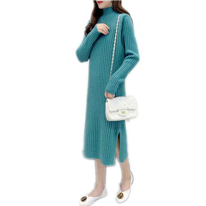 Damen Strickmaxikleid mit hohem Kragen und feiner Rippstruktur Drune