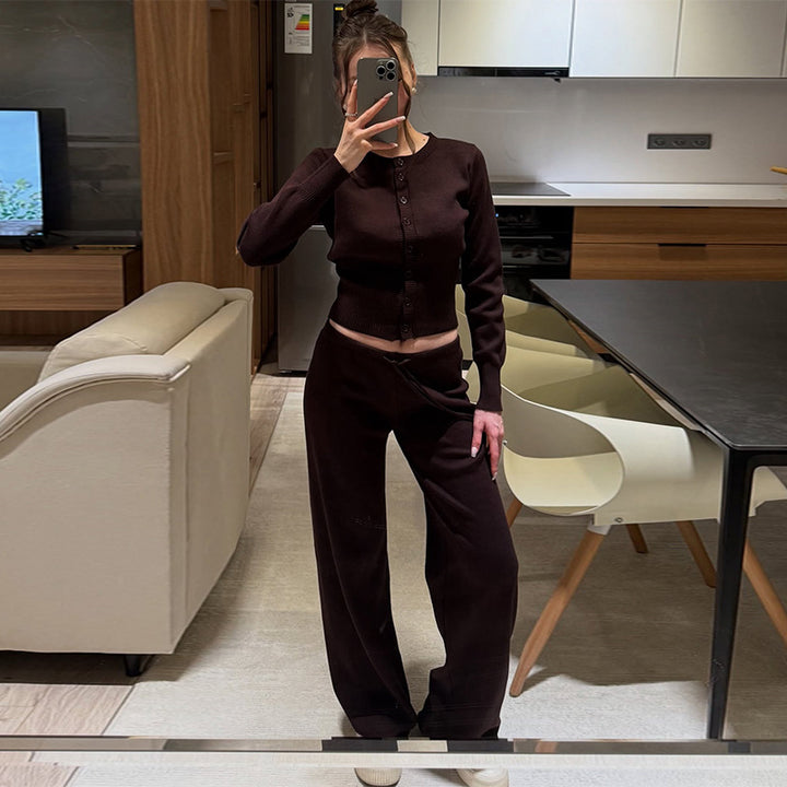 Damen Bequemes Strick-Loungewear-Set mit Knopfleiste Drune