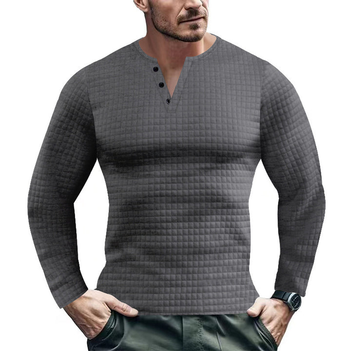 Herren Langarmshirt mit strukturiertem Design und modischem Knopfverschluss Drune