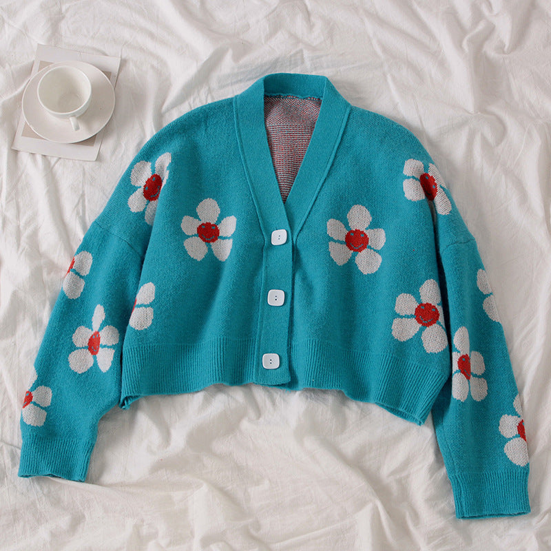 Damen grobstrick Cardigan mit floralem Muster und Knopfdetails Drune