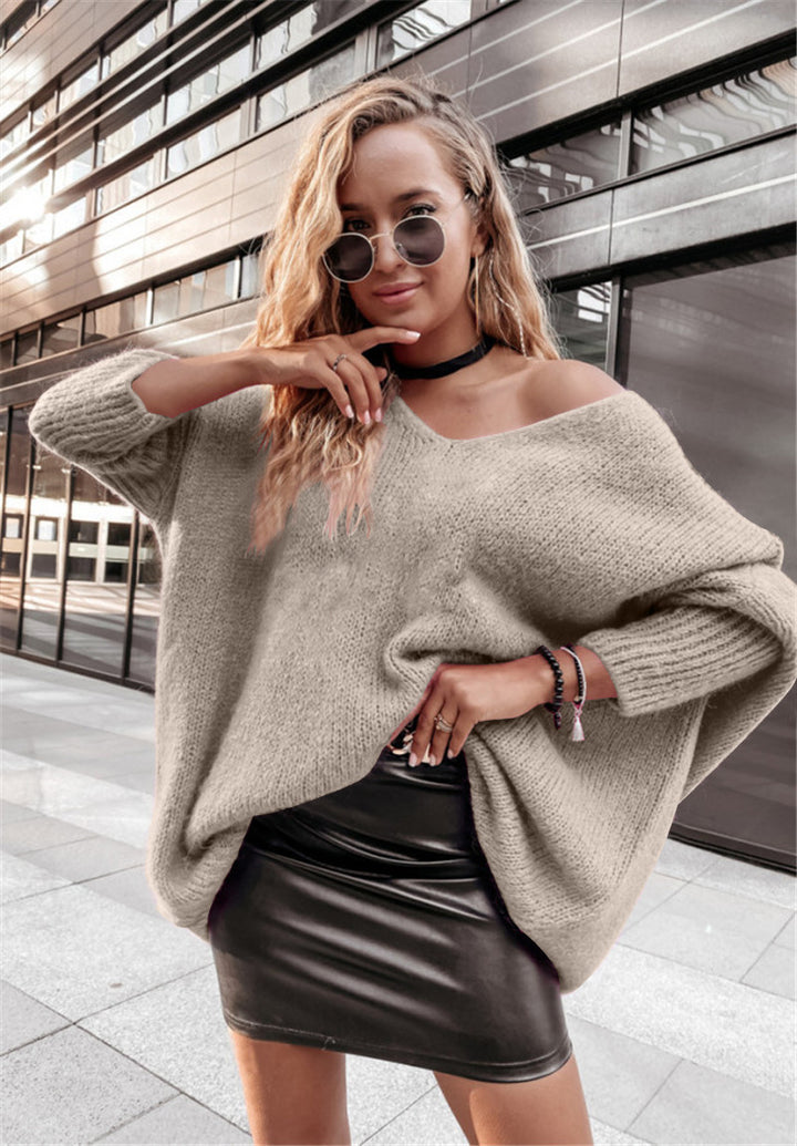 Damen Oversized Pullover mit weitem Ausschnitt Drune